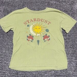 Stardust Sun Moon Celestial Graphic Print Short Sleeve T Shirt Olive‎ Green Boho